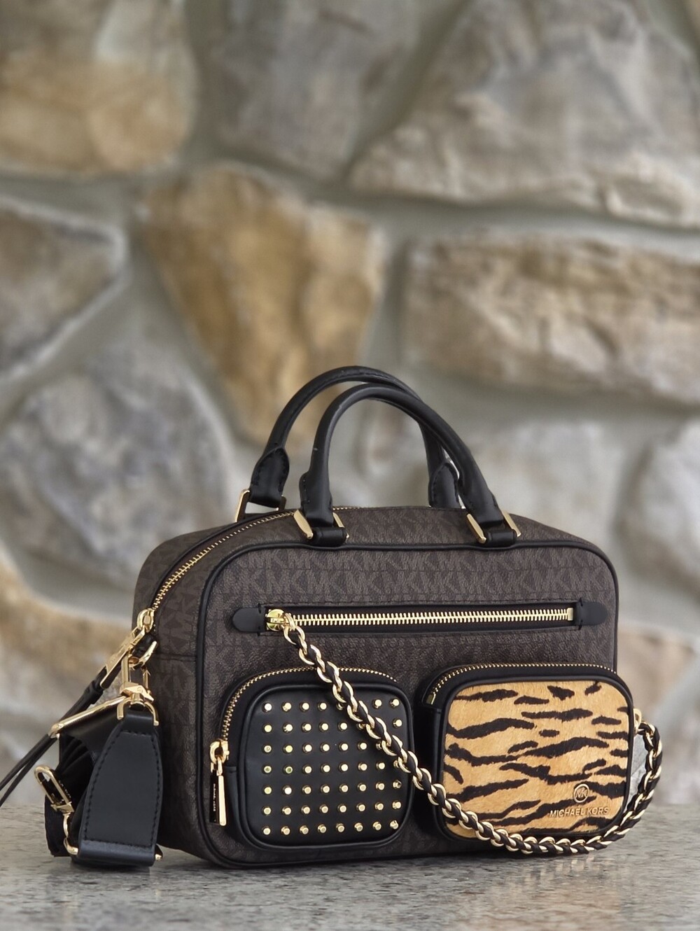 Michael Kors Elliot Medium Brown Logo Crossbody